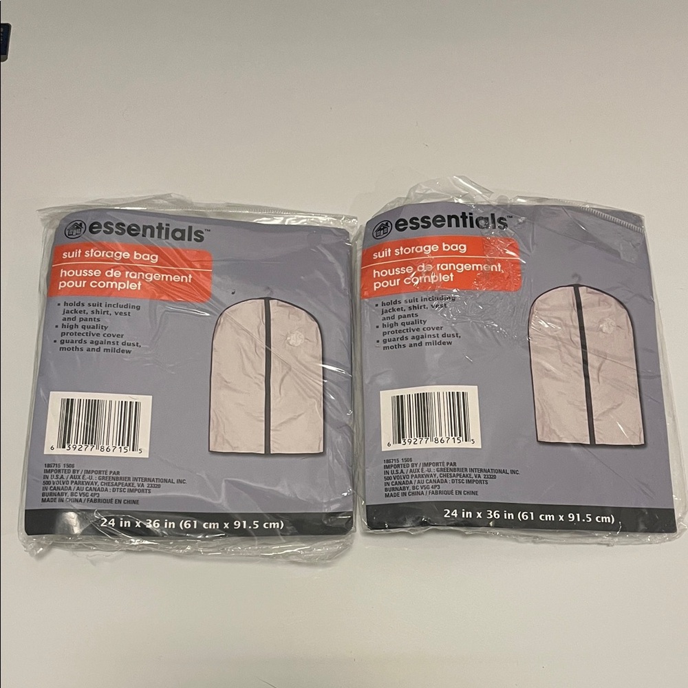 Essentials Suit Storage Bag x 2 Holds Suit Including Jacket, Shirt and Pants